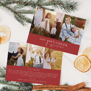 Modern Chic Red Photo Collage New Year News Holiday Card