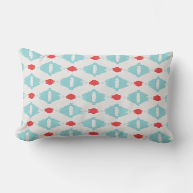 Modern chic red turquoise geometric ikat pillow (Front)