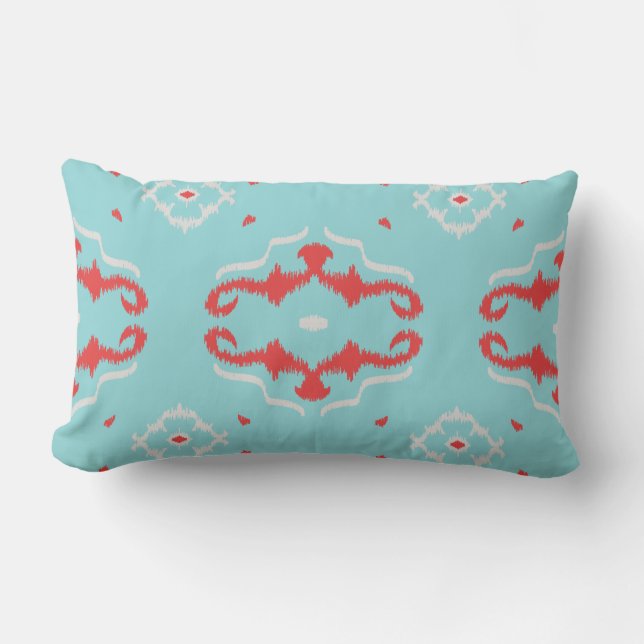 Modern chic red turquoise ikat pillow (Front)