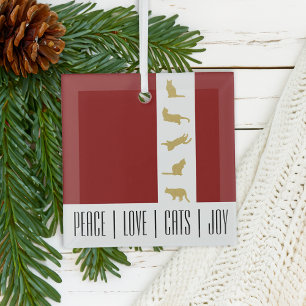 Modern Chic Red White and Gold Cat Lover Christmas Glass Ornament
