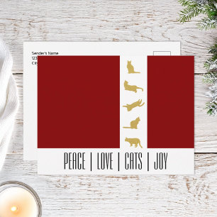 Modern Chic Red White and Gold Cat Lover Christmas Holiday Postcard