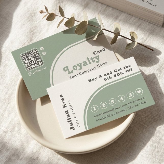 Modern Chic Retro Groovy Sage Green Loyalty Card (Modern Chic Retro Sage Green Loyalty Card)