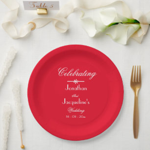 Modern Chic Romantic Red Wedding Cake Paper Plate