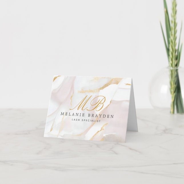 Modern Chic Rose Gold Blush Pink Marble Monogram Thank You Card (Front)