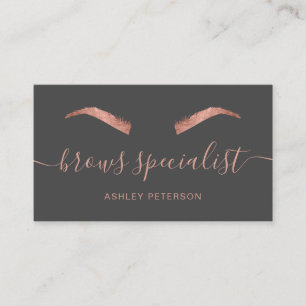 Modern chic rose gold brows trendy grey business card