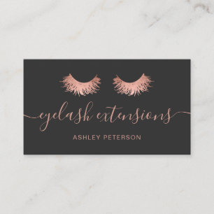 Modern chic rose gold eyelashes trendy grey business card