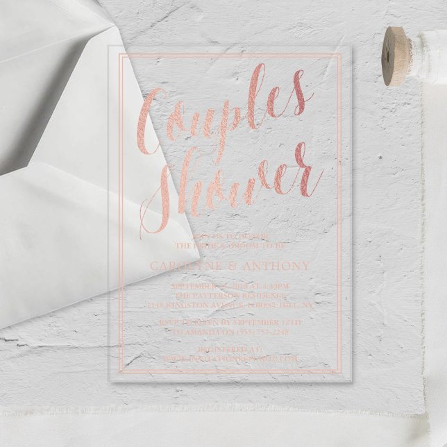 Modern Chic Rose Gold Foil Couples Wedding Shower Acrylic Invitations (Creator Uploaded)