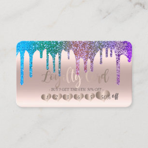 Modern Chic Rose Gold Hearts Rainbow Glitter Drips Loyalty Card