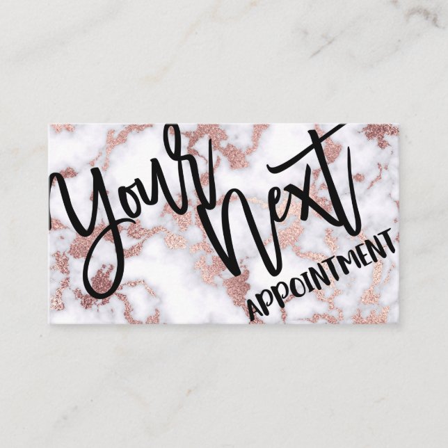 Modern Chic Rose Gold White Marble Stone Pattern Appointment Card (Front)