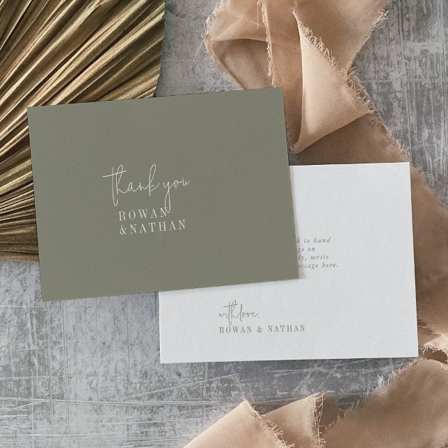 Modern Chic Sage Green Flat Wedding Thank You Card (Creator Uploaded)