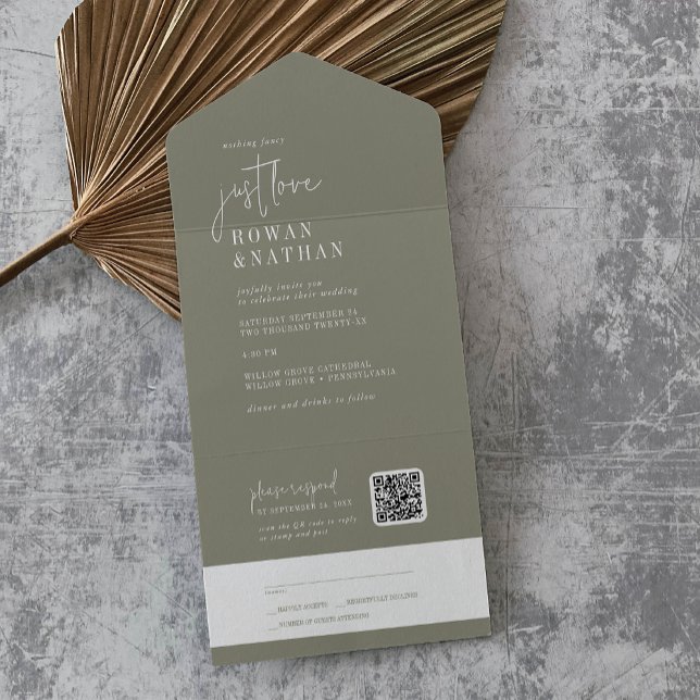 Modern Chic Sage Green Just Love QR Code Wedding All In One Invitation (Creator Uploaded)