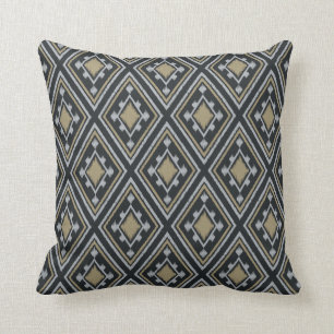 Modern chic sand black geometric ikat pillow