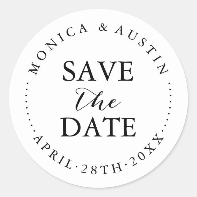 Modern Chic Save the Date Calligraphy Lettering Classic Round Sticker (Front)