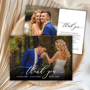 Modern Chic Script 2 Mariage photo Carte de remerc