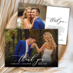 Modern Chic Script 2 Photo Wedding Thank You Card
