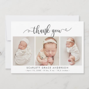 Modern Chic Script Baby 3 Photo Collage Thank You Card