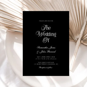 Modern Chic Script Black Elegant Wedding  Invitation