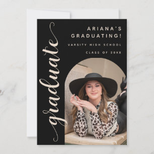 Modern Chic Script Black & Tan Graduation Party Invitation