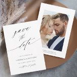 Modern Chic Script Black & White Photo Save The Date<br><div class="desc">This save the date flat card features black and white modern calligraphy with a photo on the back. For more advanced customization of this design,  Please click the "Customize further" link.</div>