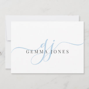 Modern Chic Script Blue Monogram Initials Minimal Card