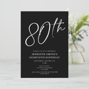 Modern Chic Script Eightieth 80th Birthday Party Invitation
