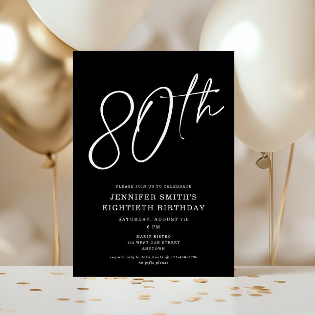 Modern Chic Script Eightieth 80th Birthday Party Invitation (Creator Uploaded)