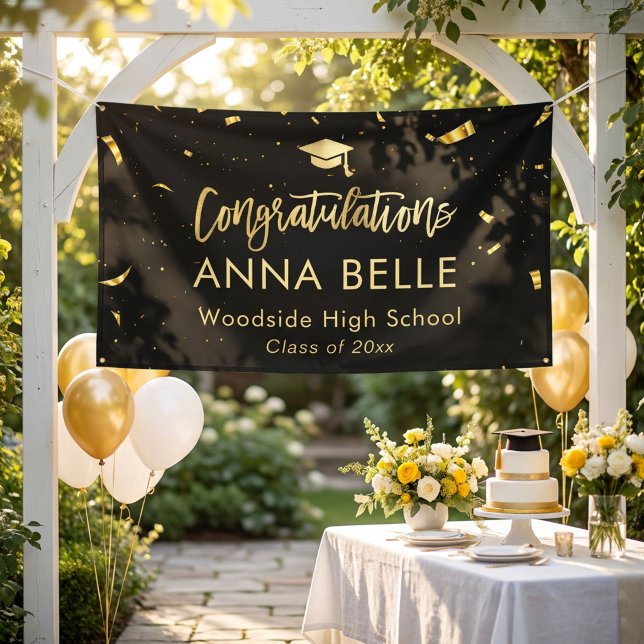 Modern Chic Script Elegant Gold Graduation Banner (Creator Uploaded)
