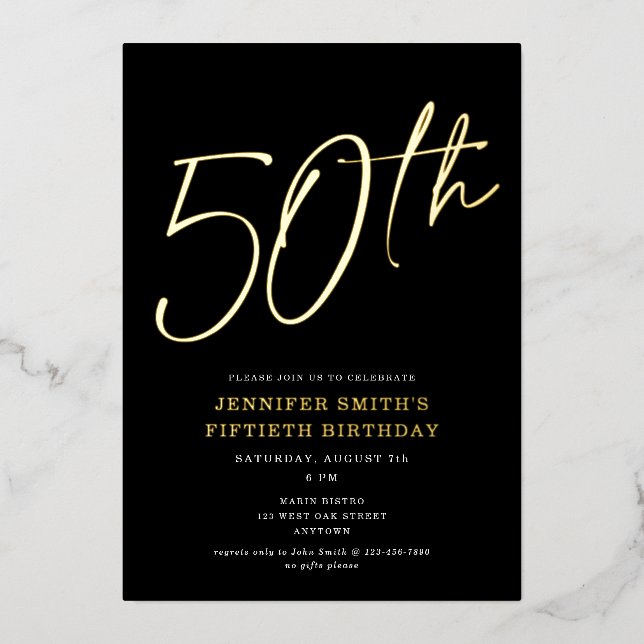 Modern Chic Script Fiftieth 50th Birthday Party (Front)