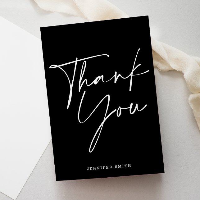 Modern Chic Script Folded Thank you Card w/ Name (Creator Uploaded)