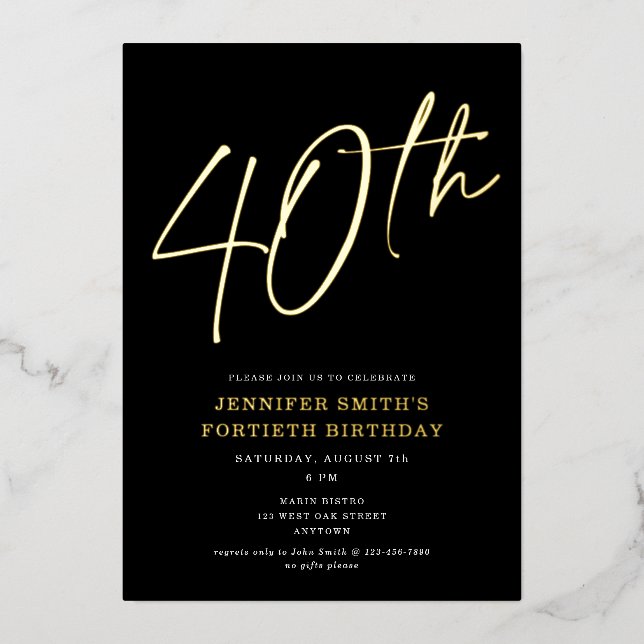 Modern Chic Script Fortieth 40th Birthday Party (Front)