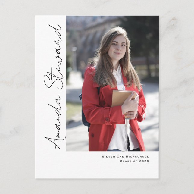 Modern chic Script Graduation Announcement Postcard (Front)