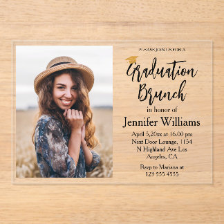 modern chic script graduation brunch photo acrylic invitations