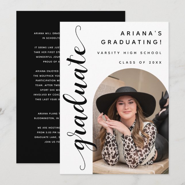 Modern Chic Script Graduation Open House Announcement (Front/Back)