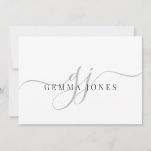 Modern Chic Script Grey Monogram Initials Minimal Card