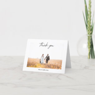 Modern Chic Script Handwriting Wedding Photo Thank You Card