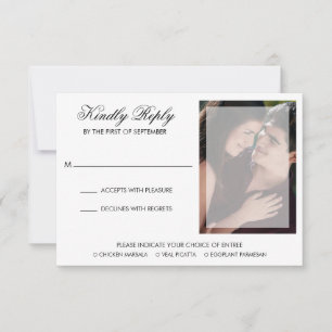 Modern Chic Script Meal Photo Wedding RSVP Card