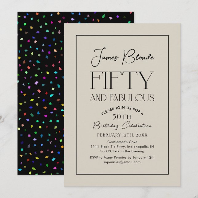 Modern Chic Script Men's Fiftieth Birthday Party Invitation (Front/Back)
