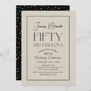 Modern Chic Script Men's Fiftieth Birthday Party Invitation