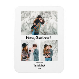 modern chic script merry christmas photo magnet
