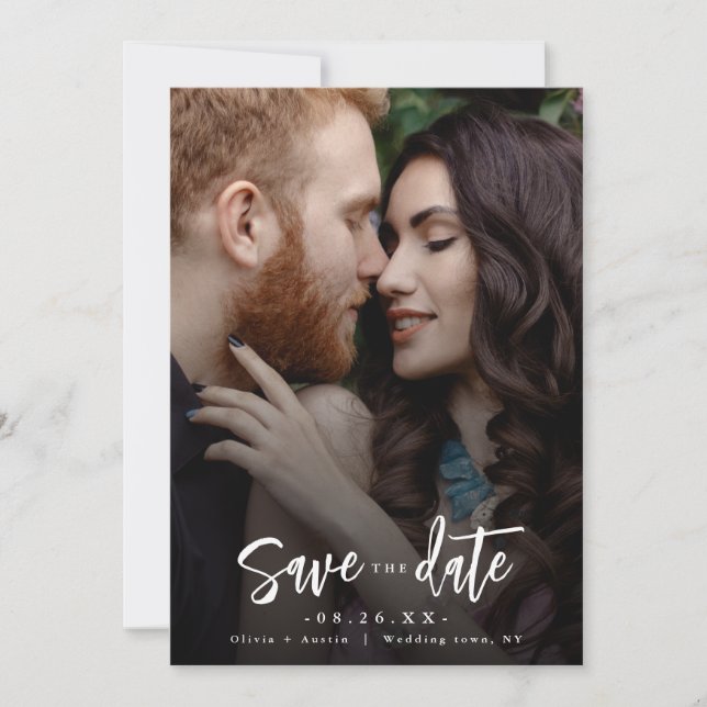 Modern Chic Script Minimalist Save The Date (Front)