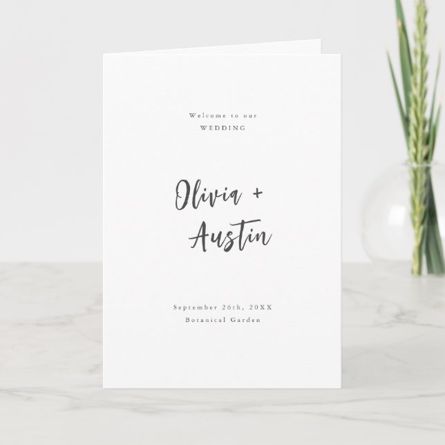 Modern Chic Script Minimalist Wedding Program (Front)