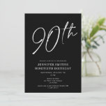 Modern Chic Script Ninetieth 90th Birthday Party Invitation<br><div class="desc">This modern 90th birthday party invite features a chic black background with white script and modern typography. The script says "90th". All of the colours (even the year script) are fully and easily customizable. You can even add a photo to the back! Just use "design tool" in the personalization drop-down...</div>