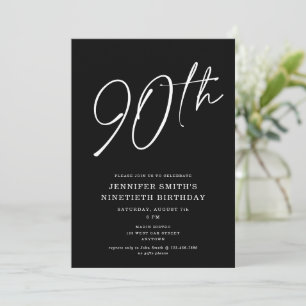 Modern Chic Script Ninetieth 90th Birthday Party Invitation