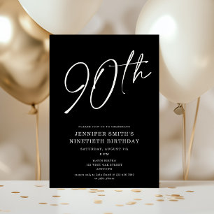 Modern Chic Script Ninetieth 90th Birthday Party Invitation