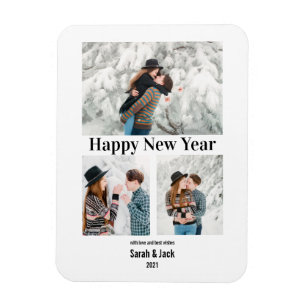 modern chic script photo happy new year magnet