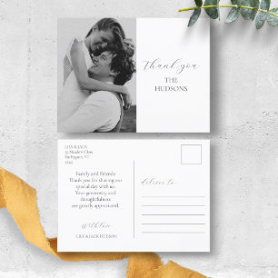 Modern Chic Script Photo Wedding Thank You Postcard