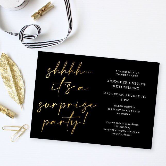 Modern Chic Script Shhh Surprise Retirement Party  Invitation (Creator Uploaded)