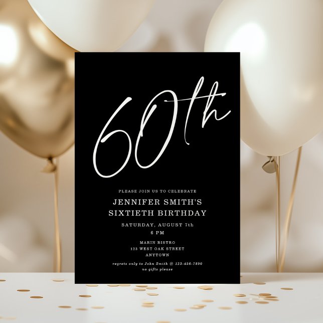 Modern Chic Script Sixtieth 60th Birthday Party Invitation (Creator Uploaded)
