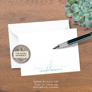 Modern Chic Script Turquoise Monogram Initials Card