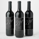 Modern Chic Script Twenty-One 21st Birthday Party Wine Label<br><div class="desc">This modern 21st birthday party wine / beer label features a chic black background with white script and modern typography. The script says "21st". All of the colours (even the year script) are fully and easily customizable. You can even add a photo to the background... Just use "design tool" in...</div>